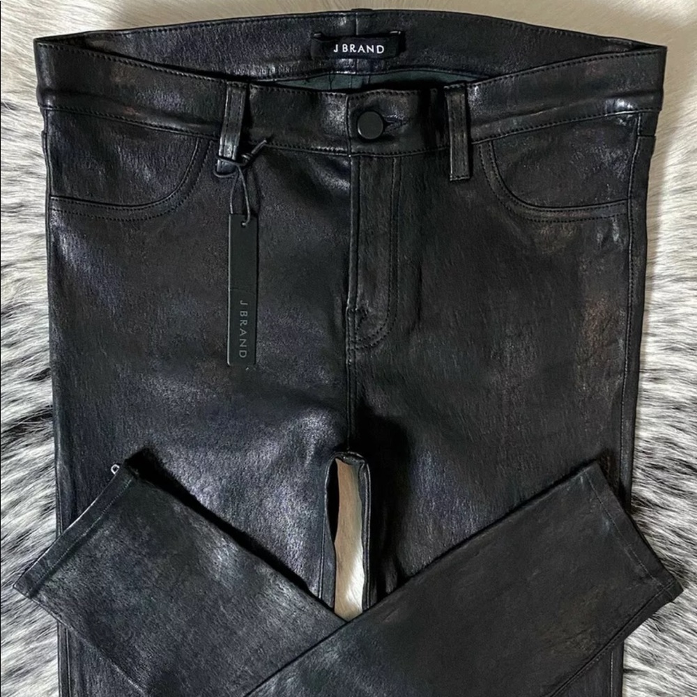 JBRAND L8001 MID RISE LEATHER ZIP LEGGING, SZ 29 NOIR BLACK